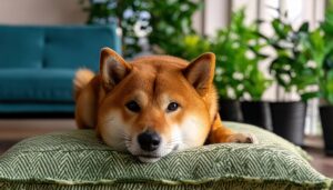 クッションに伏せる柴犬