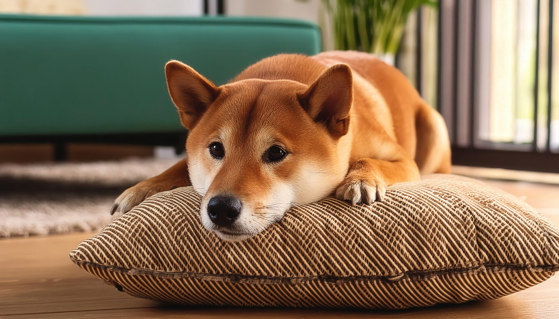 真剣な表情の柴犬