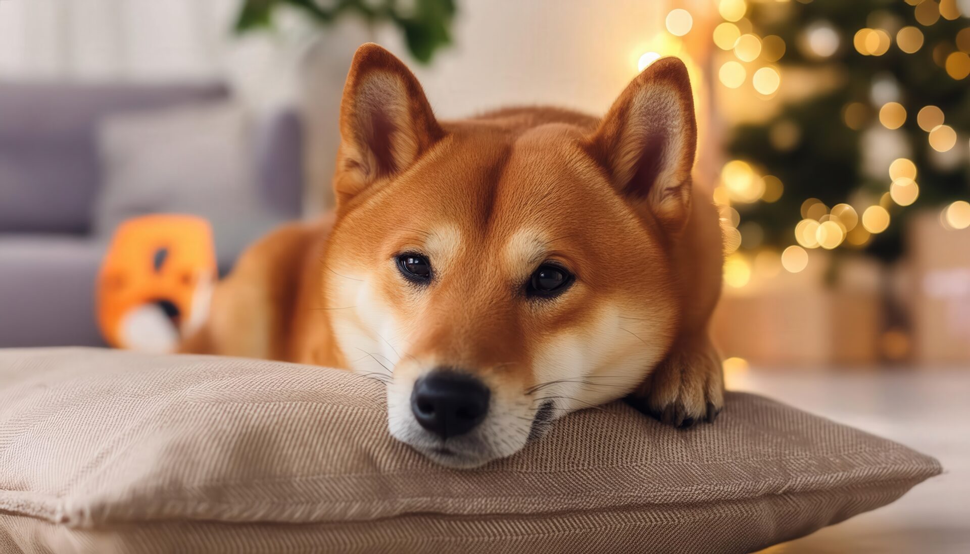 柔らかい光の中の柴犬