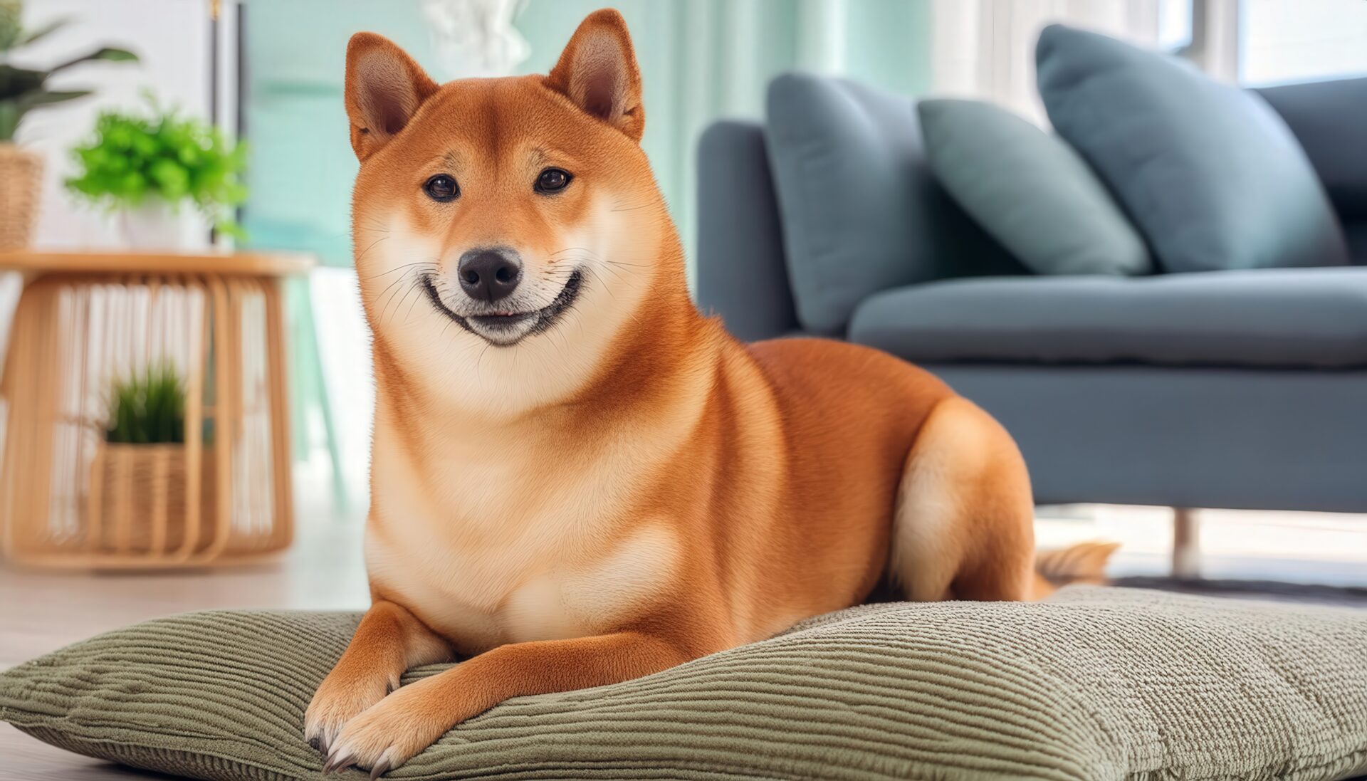 クッションに座る柴犬