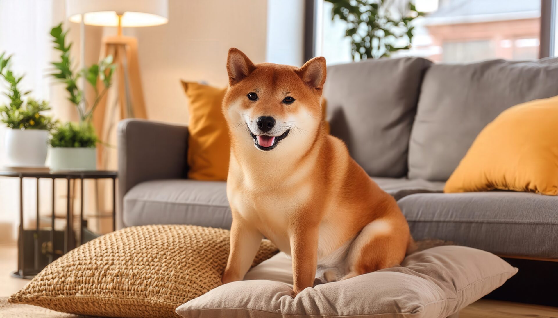 明るい部屋の柴犬