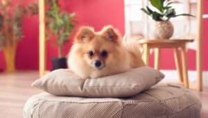 室内でリラックスするポメラニアン