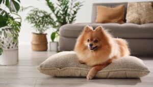 おしゃれな部屋でくつろぐポメラニアン