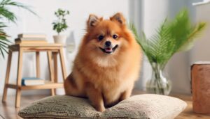 ふわふわクッションの上のポメラニアン