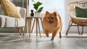 走るポメラニアンの室内シーン