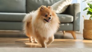 室内で元気に歩くポメラニアン