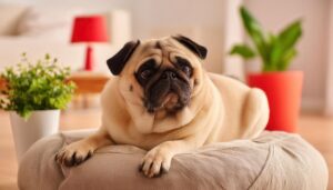 赤いランプとパグ