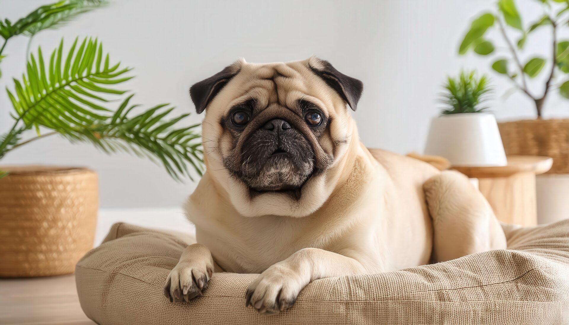 室内でくつろぐパグ