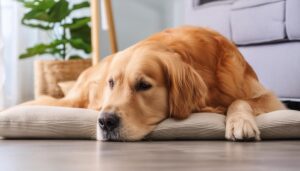 フローリングでくつろぐゴールデンレトリバー