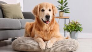 ソファ横の犬とグリーンのある暮らし