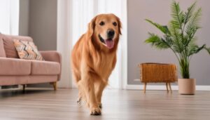 室内を歩くゴールデンレトリバー