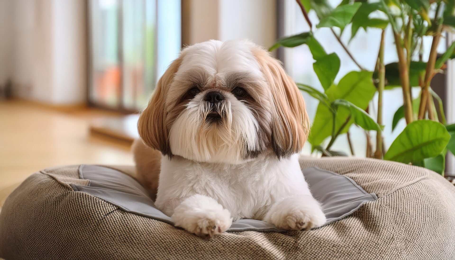 クッションでくつろぐシーズー犬