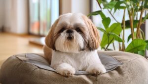 クッションでくつろぐシーズー犬