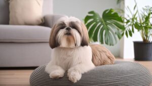 ラウンドクッションで休む犬