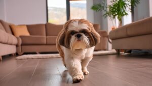 カメラ目線で歩くシーズー