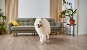 ナチュラル空間にいる白い犬