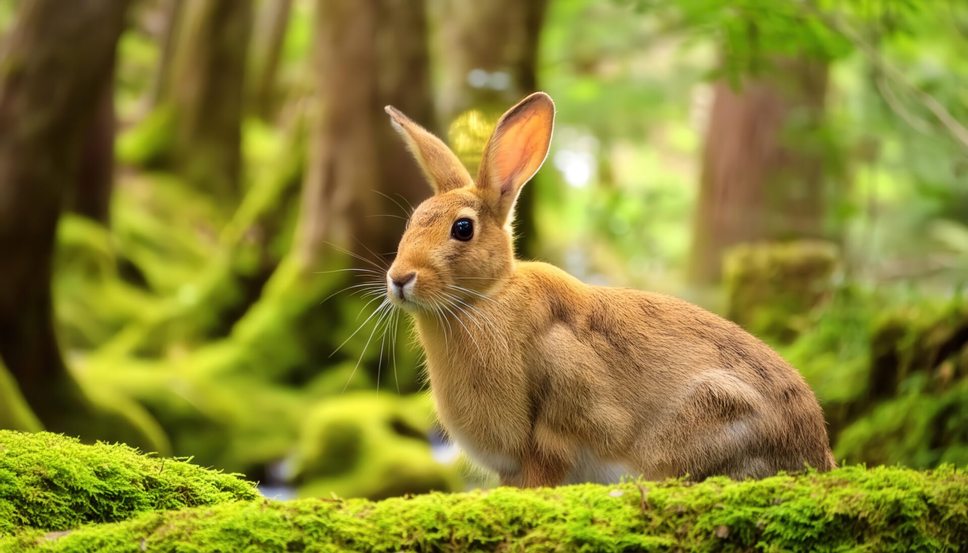 緑の苔とうさぎ