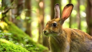 苔の森に佇むうさぎ