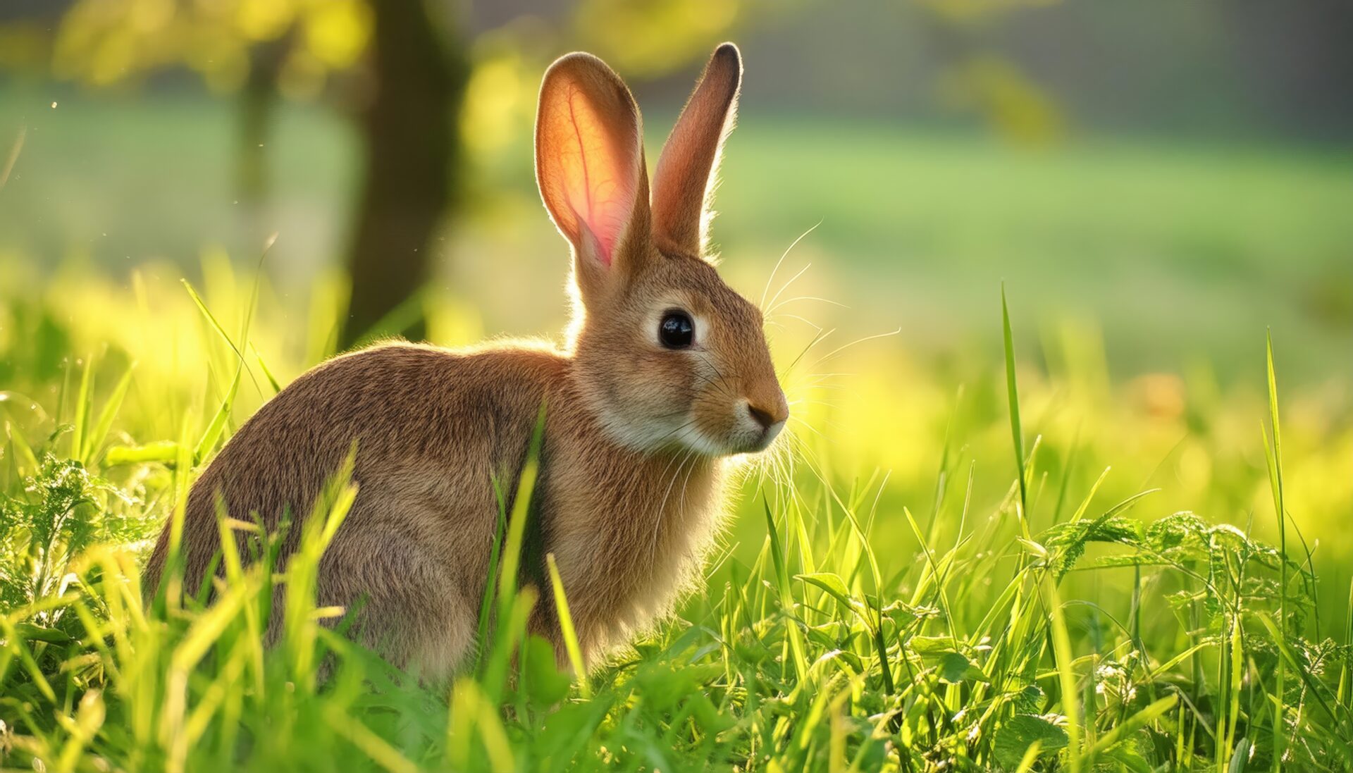 朝日に照らされるうさぎ