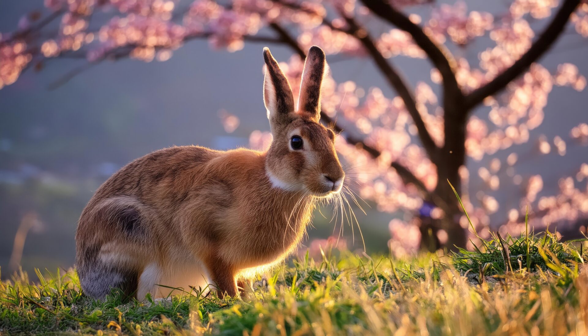 桜の木とうさぎ