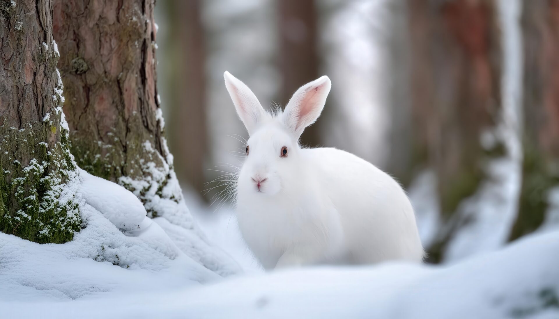 冬の森を歩く白うさぎ