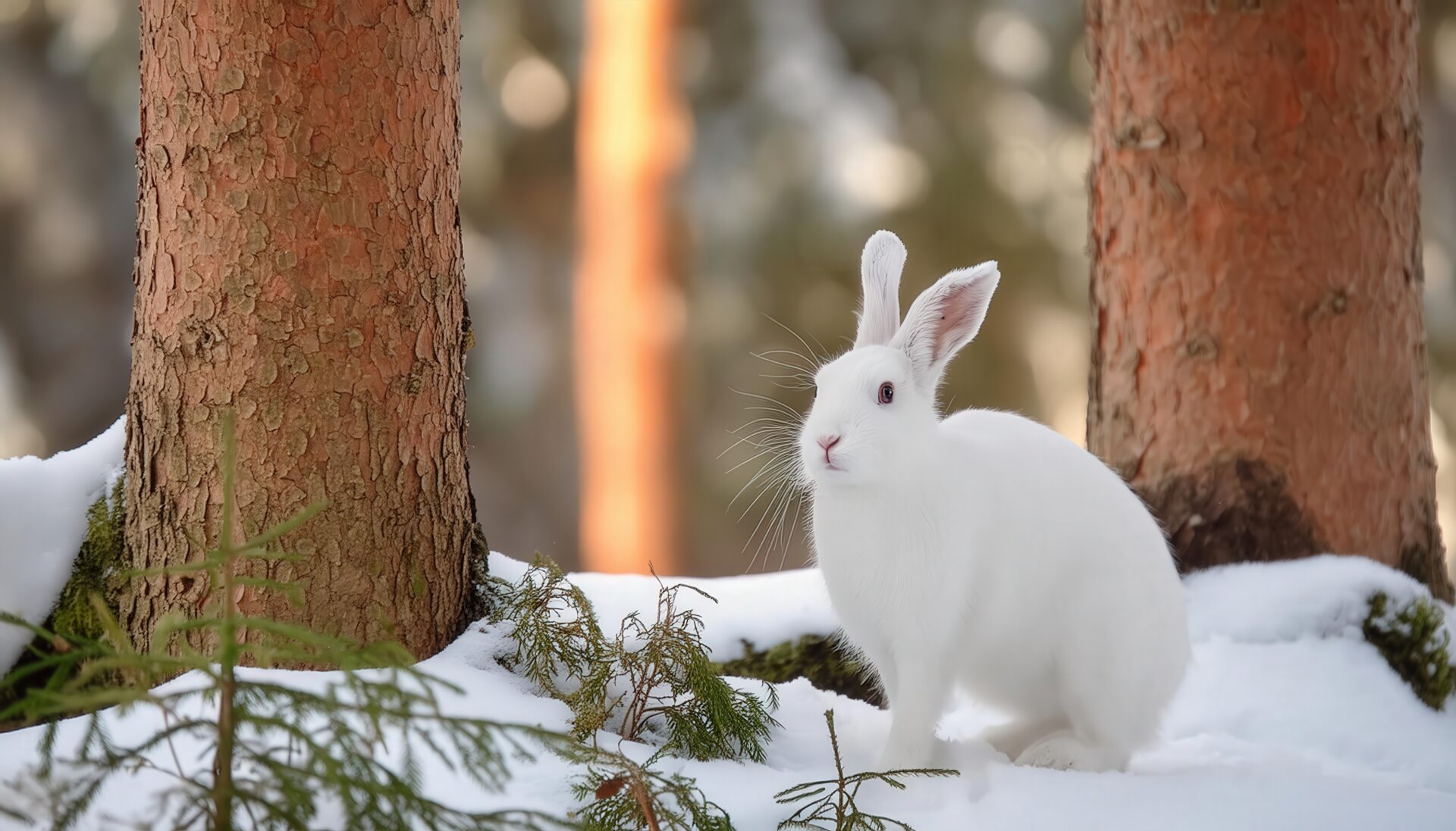 立ち止まる白うさぎ