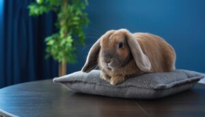 クッションに乗るうさぎ