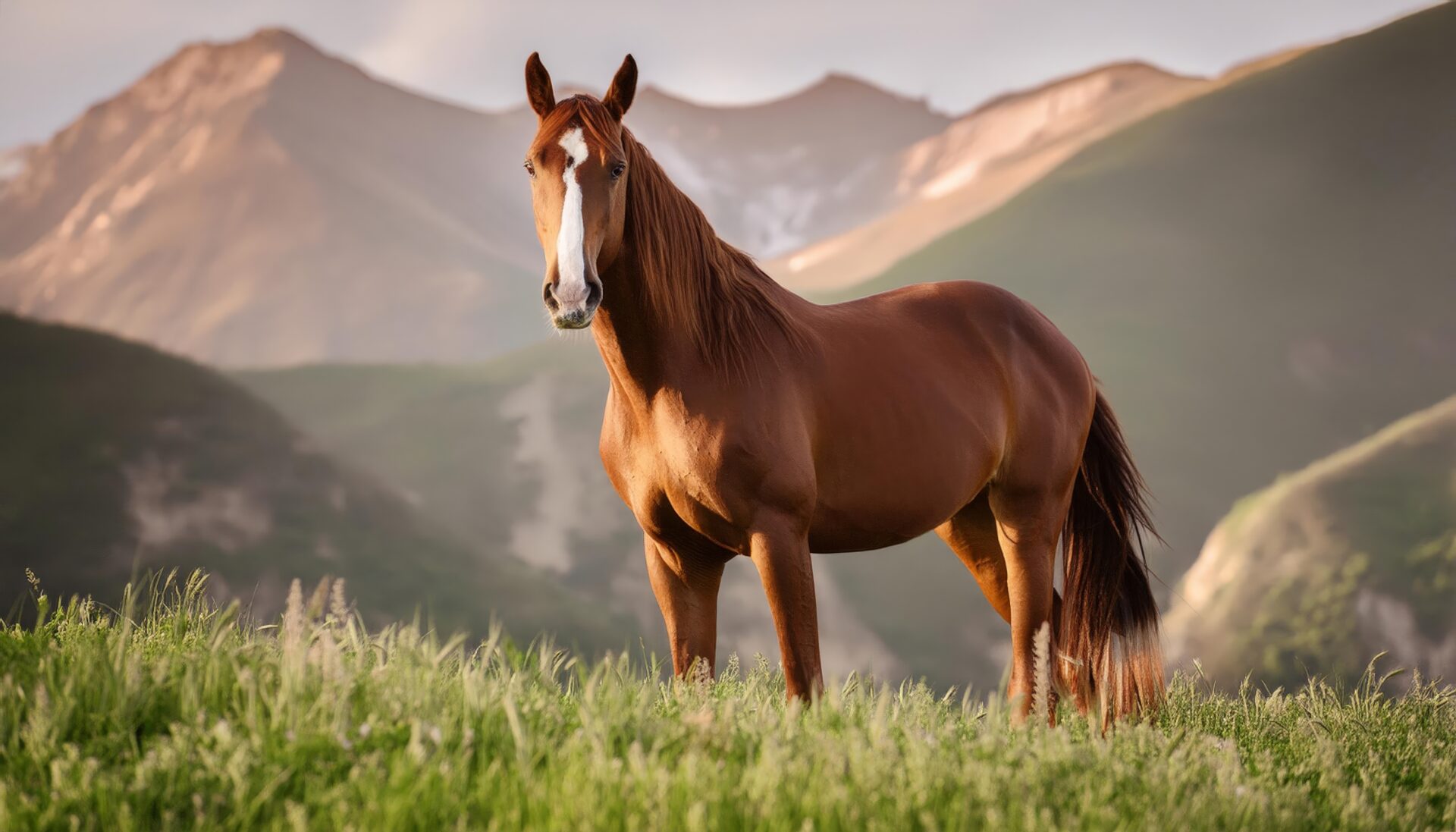 山々を背にした馬