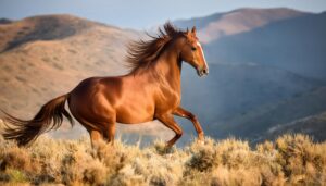 力強く走る栗毛の馬