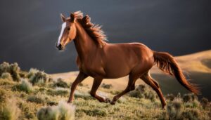 傾斜地を駆ける馬