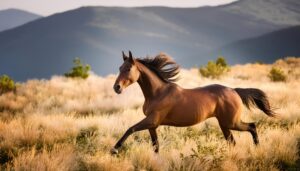 夕暮れの草原を走る馬