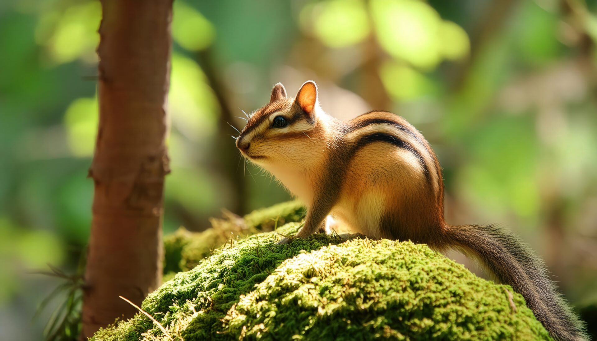 木漏れ日に包まれたシマリス