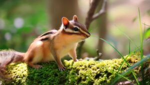 緑の葉とシマリス