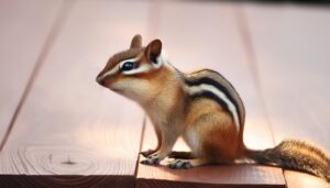 緑の苔にたたずむシマリス