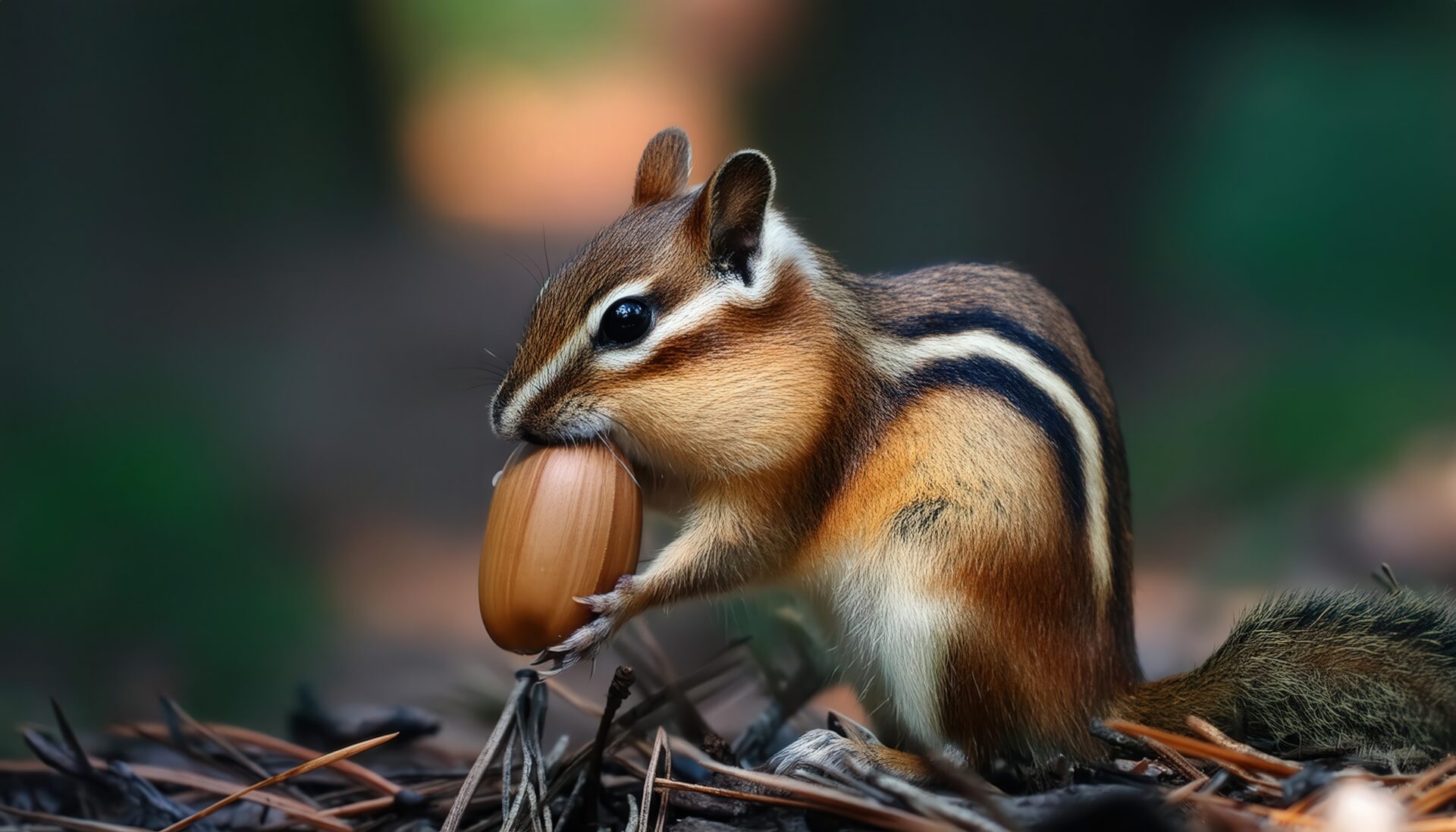 木漏れ日に包まれたシマリス