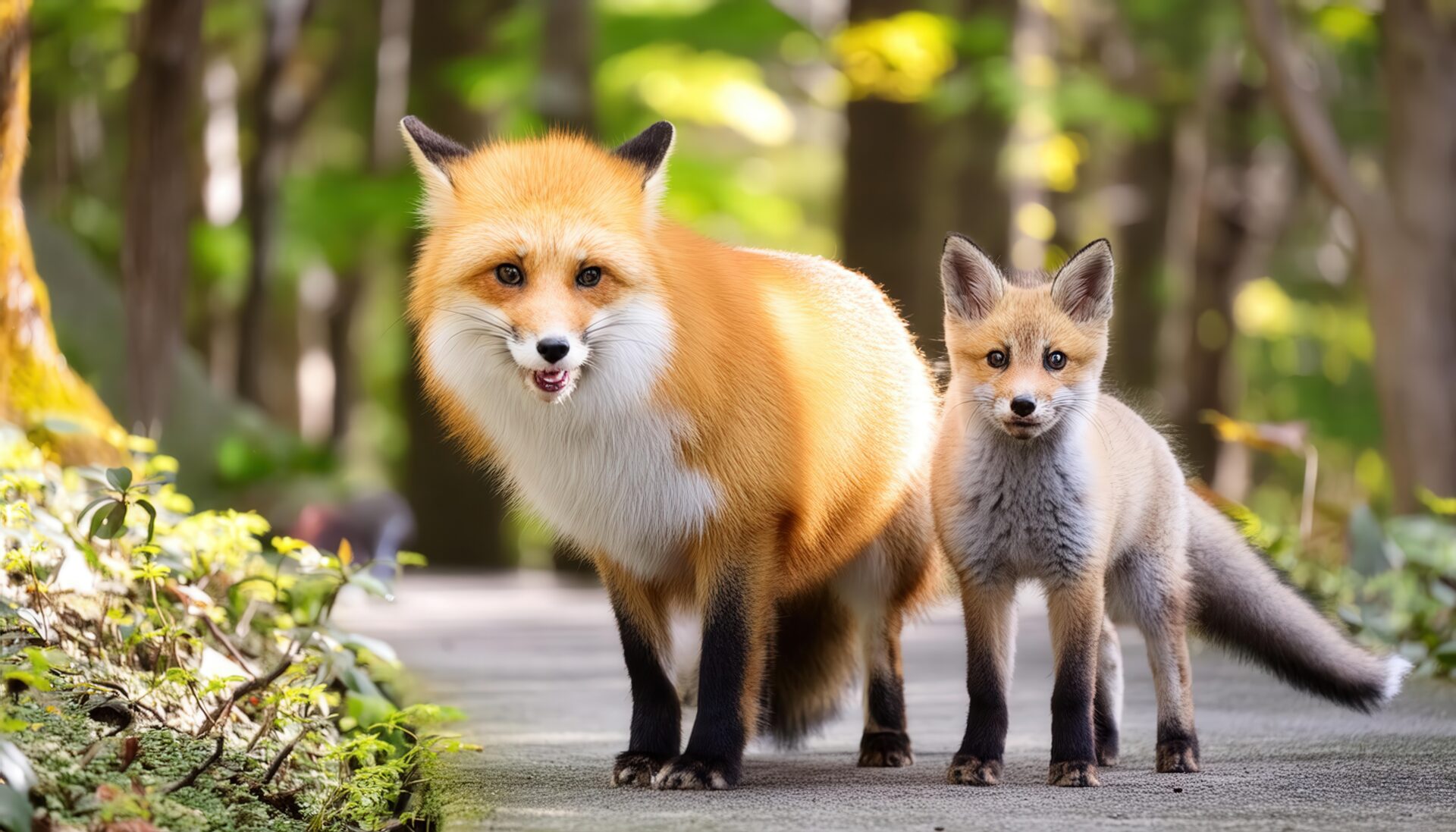 森の中を見つめるキツネ