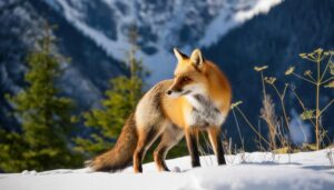 雪山の中のキツネ