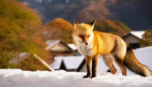 雪の上で眠るキツネ