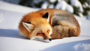 日向で眠るキツネ