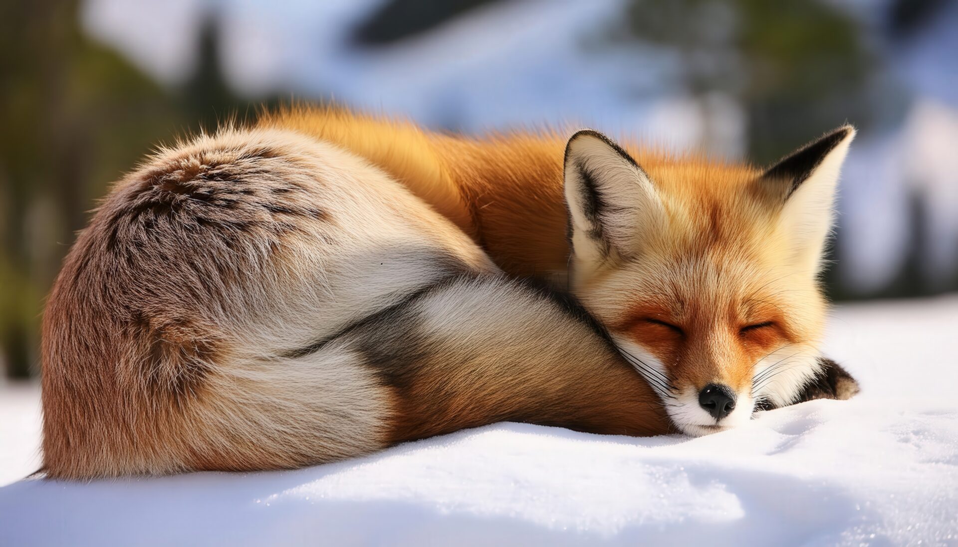 雪上で眠るキツネ