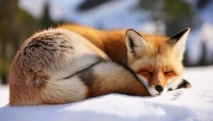 雪上で眠るキツネ