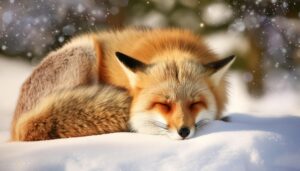 眠るキツネと雪