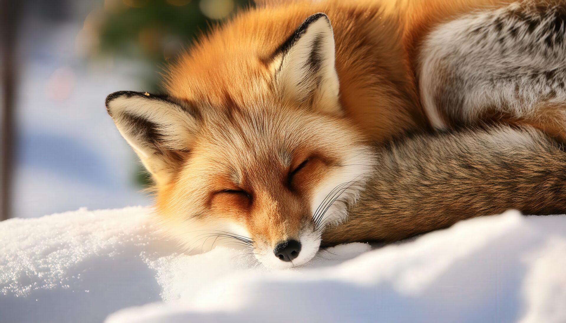 気持ちよさそうに眠るキツネ