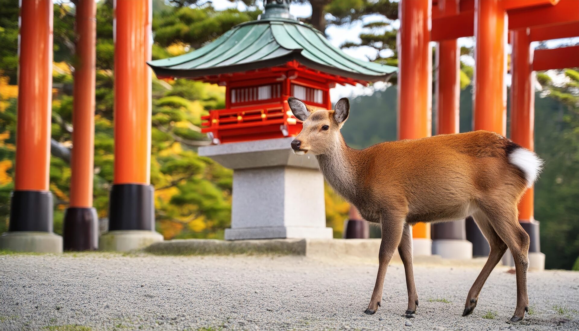 神社を歩く鹿