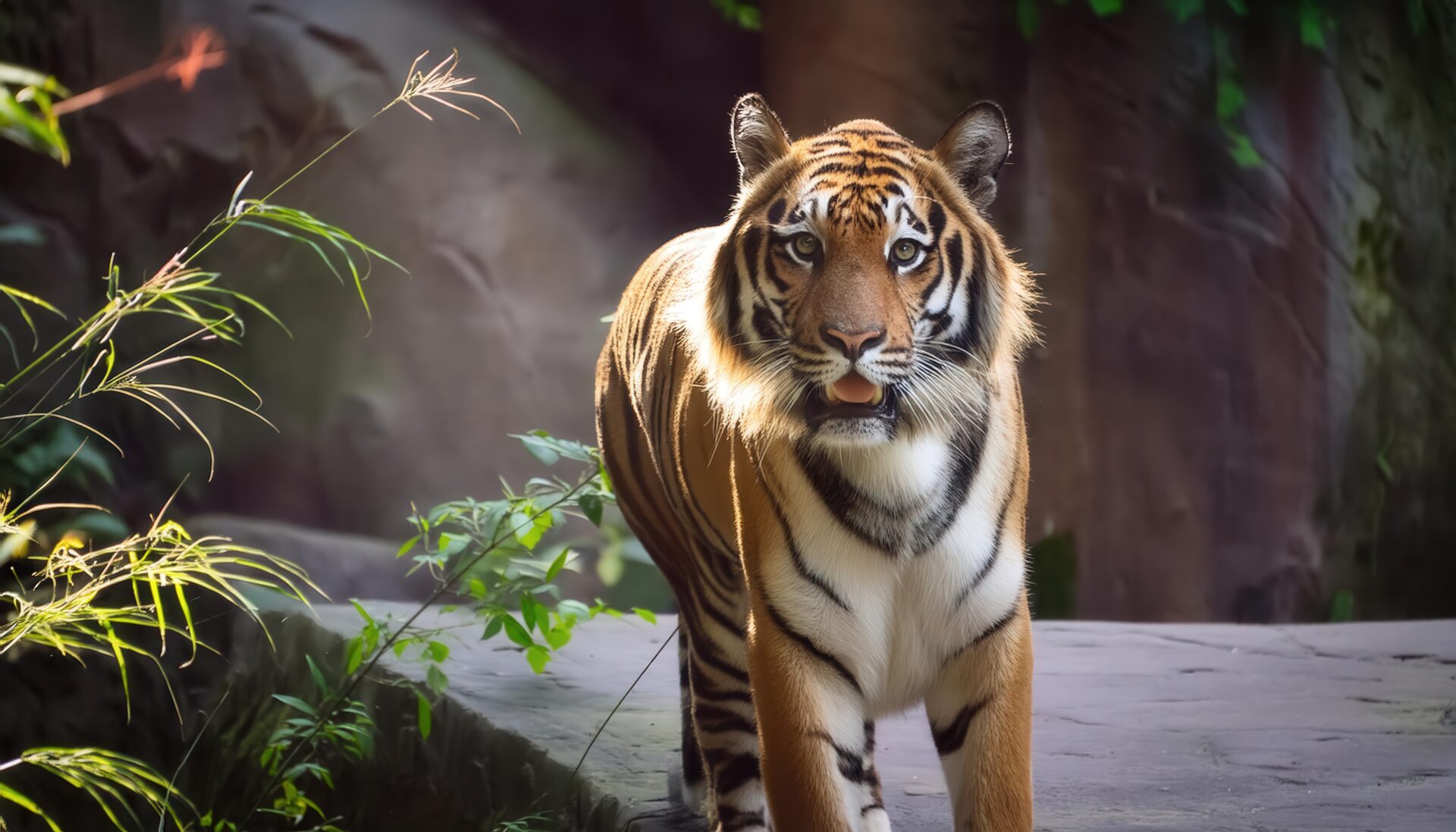 茂みを歩くトラ