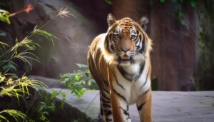 茂みを歩くトラ