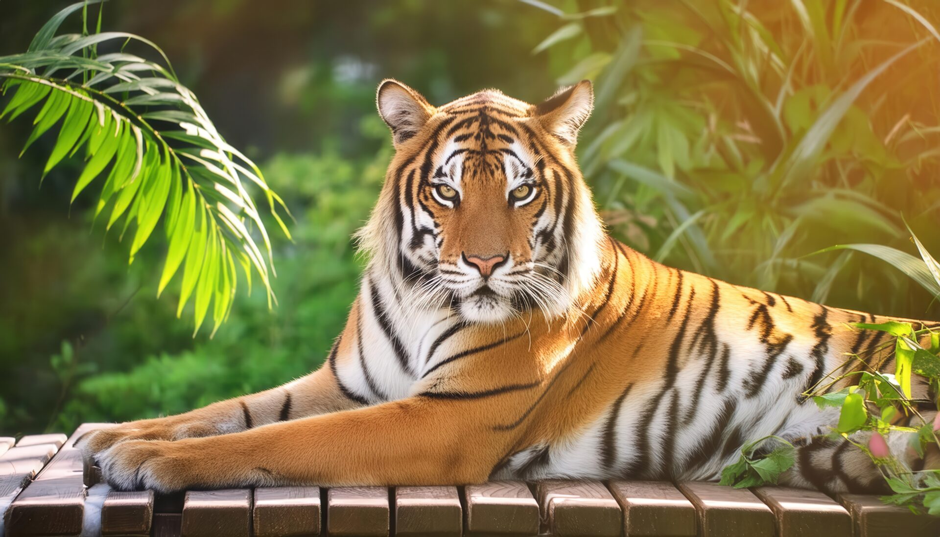 ベンチでくつろぐトラ