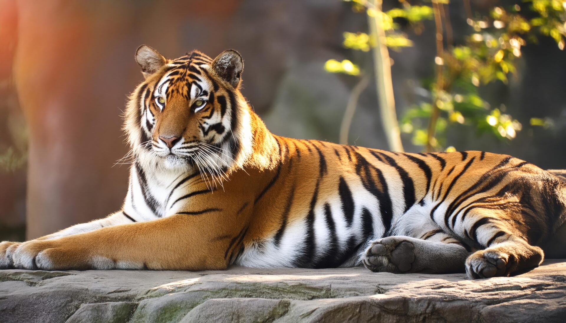 岩の上でくつろぐトラ