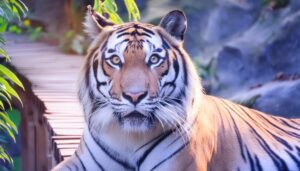 橋のそばでくつろぐトラ