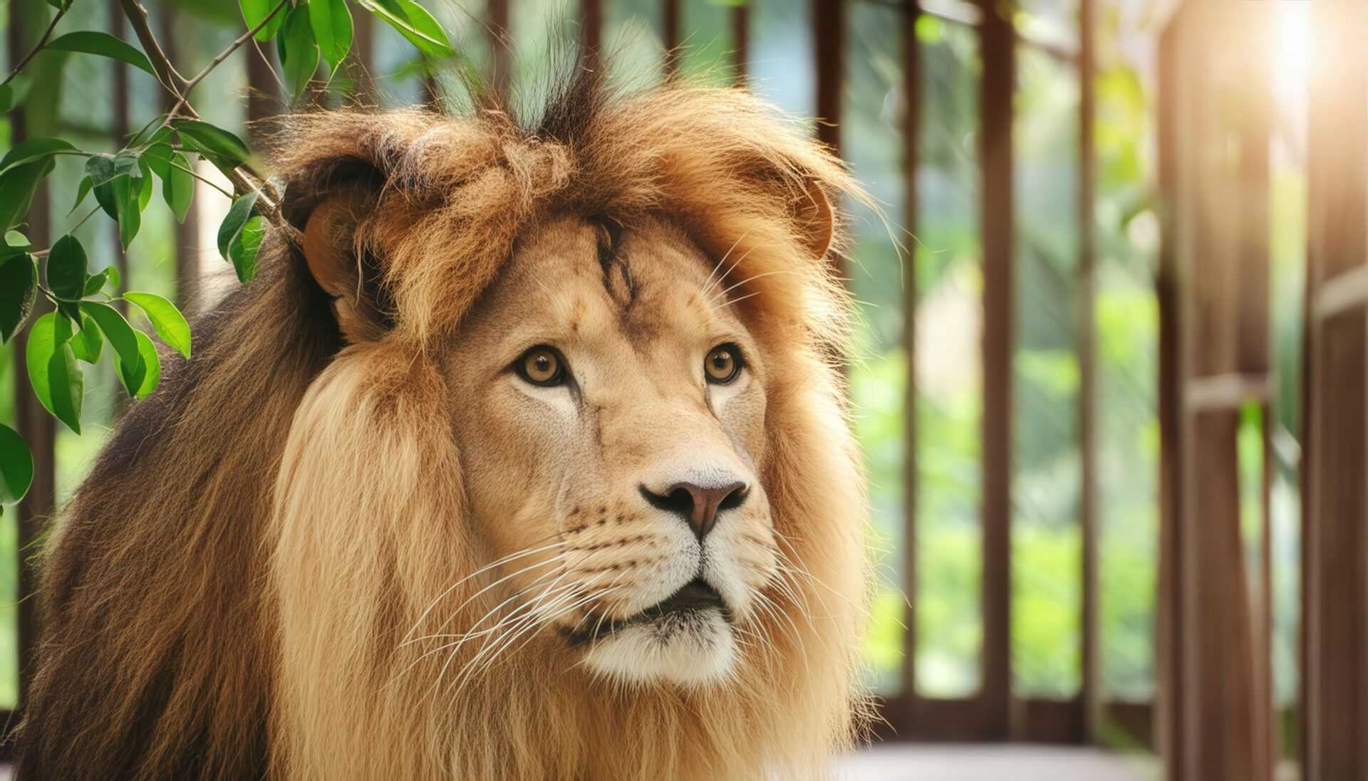 光を浴びるライオンの表情